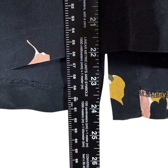 Madewell Silk Floral Abstract Artsy Top | Short Sleeve Blouse Black | XS - Picture 9 of 11